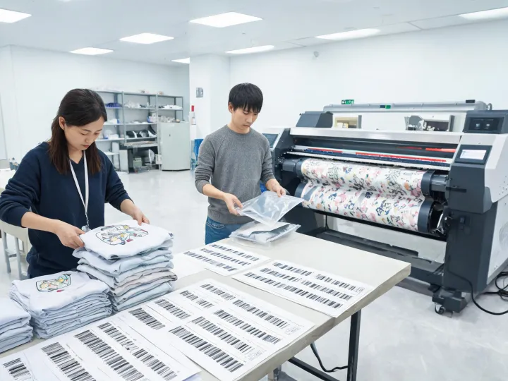 On-demand apparel print fulfillment team packing orders