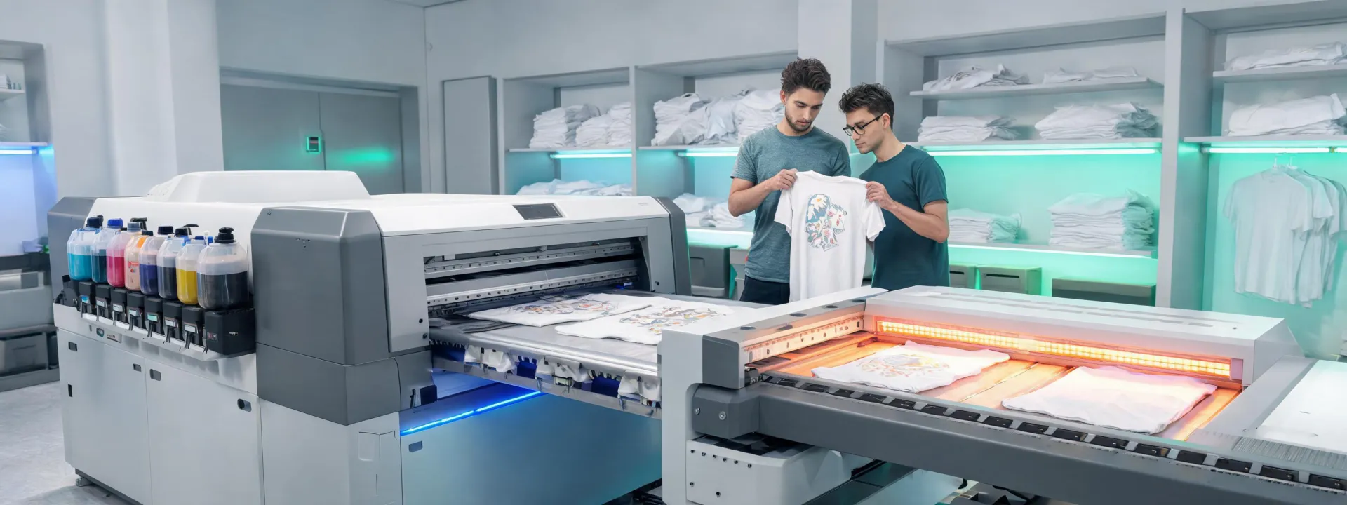 Kornit digital textile printer in an on-demand apparel production cell